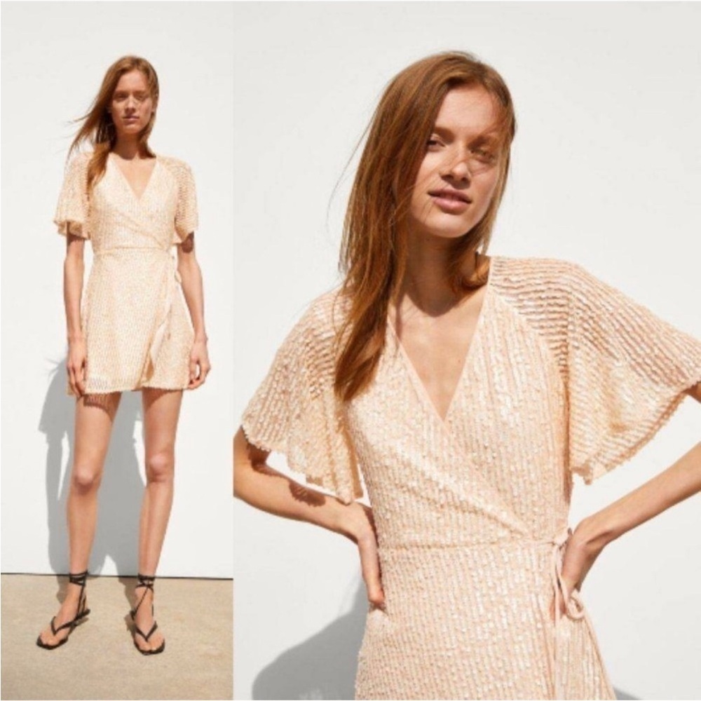 Zara Shimmering Cream Mini Dress